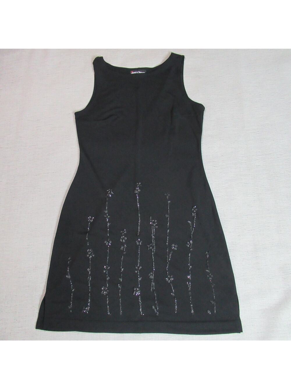 Vtg Just Choon Dress Womens Size 11 Black Beaded Sleeveless Cocktail Evening Y2K